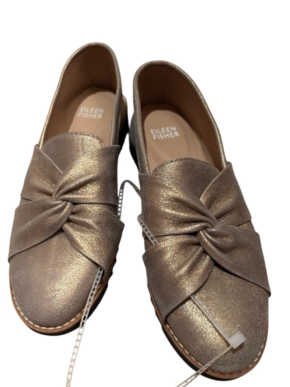 NWT Eileen Fisher Shimmer Knot Loafers in Metallic Taupe 6 platinum